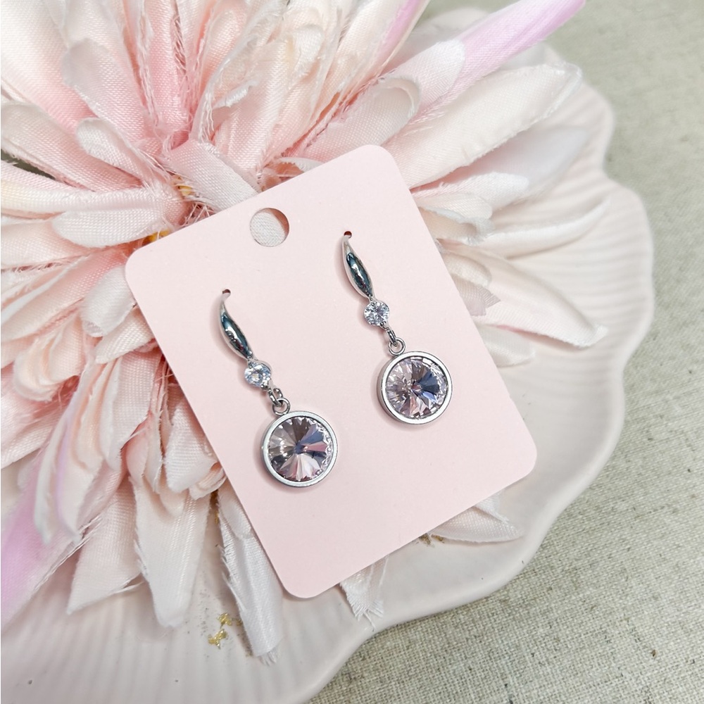 Pink and Silver Dangle Earrings with Sparkling glass rhinestones